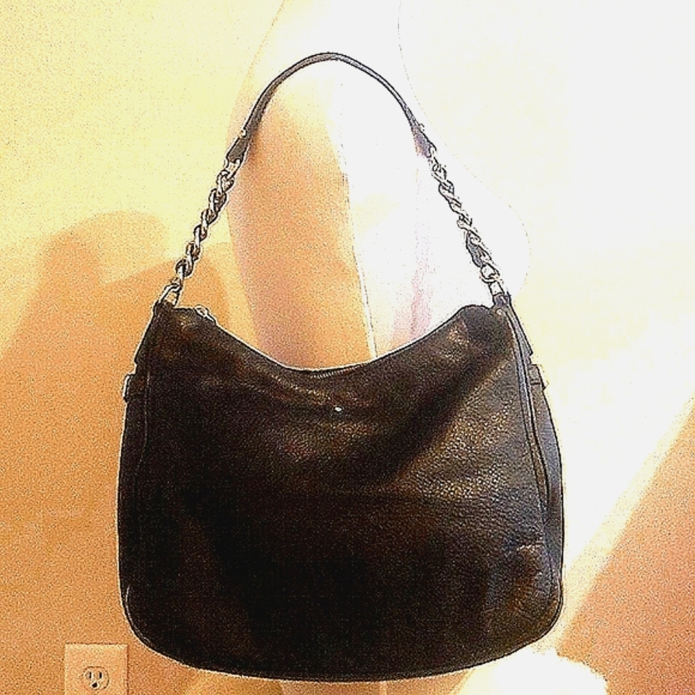 Kate Spade Black Pebbled Leather Purse With Metal Chain Detail